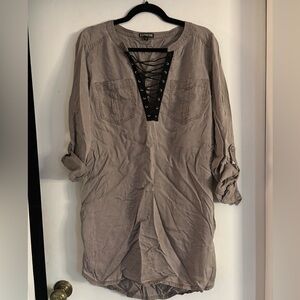 Express Lace-Up Tunic in Brown